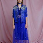 Blue Cobalt Bomber Jacket with Silver Embroidery image 1