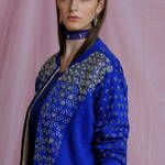 Blue Cobalt Bomber Jacket with Silver Embroidery image 5