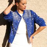 Blue Cobalt Bomber Jacket with Silver Embroidery image 4