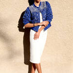 Blue Cobalt Bomber Jacket with Silver Embroidery image 3