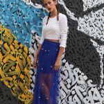 Cobalt Blue Skirt With Pearl Embroidery image 6