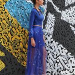 Cobalt Blue Skirt With Pearl Embroidery image 7