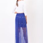 Cobalt Blue Skirt With Pearl Embroidery image 8