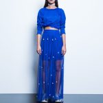 Cobalt Blue Skirt With Pearl Embroidery image 3