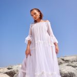 Off-shoulder White Tull Pearl Dress image 6
