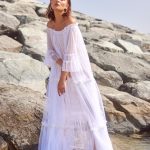 Off-shoulder White Tull Pearl Dress image 7