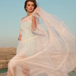 Off-shoulder White Tull Pearl Dress image 8