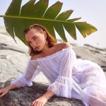 Off-shoulder White Tull Pearl Dress image 5