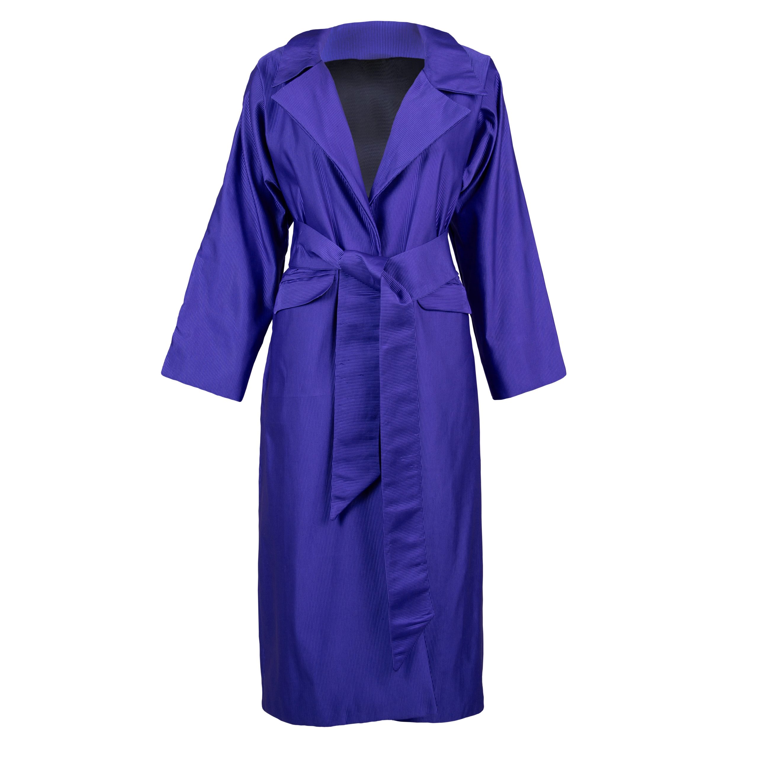 Chloe Ribbed Woven Coat in Vivid Ultra Violet Ribbed Woven Fabric With Belt