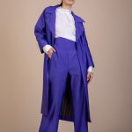 Chloe Ribbed Woven Coat in Vivid Ultra Violet Ribbed Woven Fabric With Belt image 4