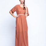 Tan Brown T shirt Dress With Pearl Belt image 1