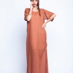 Tan Brown T shirt Dress With Pearl Belt image 3