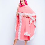 Baby Pink Puncho Wrap Cape With White Lace and small pearls image 2