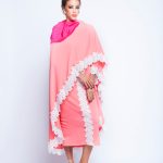 Baby Pink Puncho Wrap Cape With White Lace and small pearls image 3