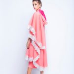 Baby Pink Puncho Wrap Cape With White Lace and small pearls image 4
