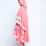 Baby Pink Puncho Wrap Cape With White Lace and small pearls image 6