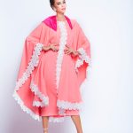 Baby Pink Puncho Wrap Cape With White Lace and small pearls image 7