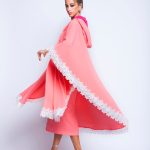 Baby Pink Puncho Wrap Cape With White Lace and small pearls image 9