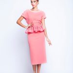 Coral Pink Twin Set With Peplum Embroidery image 1