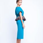 Blue Teal top with pearls Twin Set With Peplum Embroidery image 3