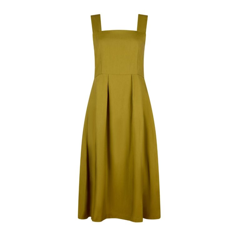 Sybil Cotton Midi Pinafore Dress in Olive