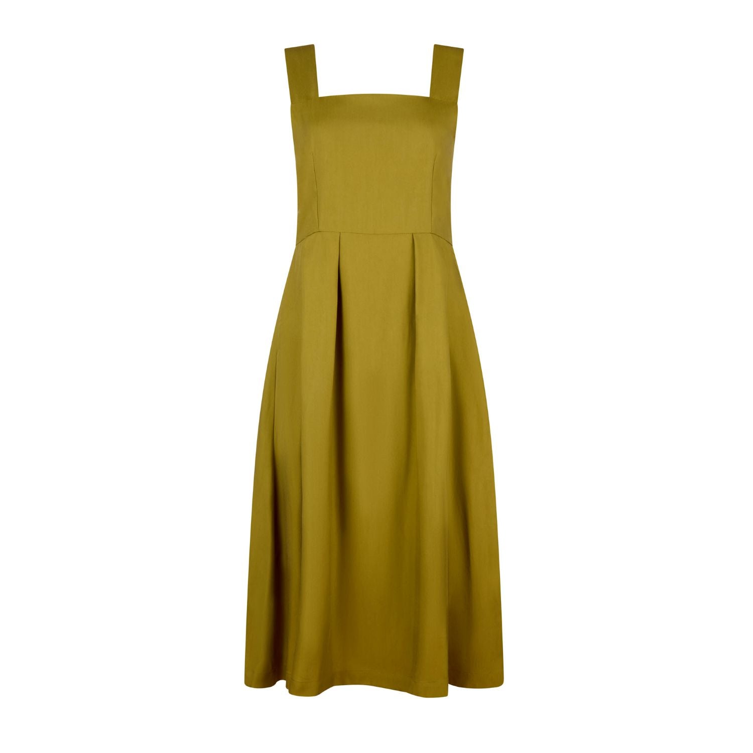 Sybil Cotton Midi Pinafore Dress in Olive