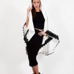 White Hoodie Cape With Black Embroidery image 1