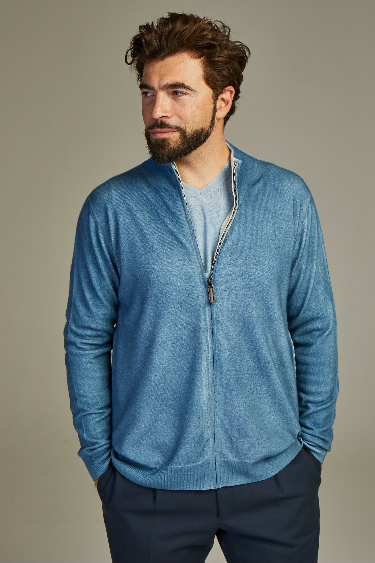 Zip Jacket Cashmere Avio