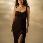 Houndstooth silk slip dress image 3