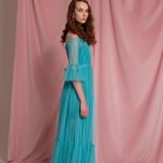 Turquoise Adjustable Offshoulder Tulle Princess Dress with Pearls image 5
