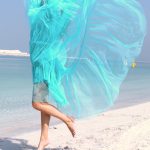 Turquoise Adjustable Offshoulder Tulle Princess Dress with Pearls image 3