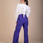 Agatha Fitted, High- waist, Wide -Legs Trousers in vivid ultra violet ribbed woven fabric image 3