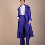Agatha Fitted, High- waist, Wide -Legs Trousers in vivid ultra violet ribbed woven fabric image 4
