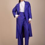 Agatha Fitted, High- waist, Wide -Legs Trousers in vivid ultra violet ribbed woven fabric image 5