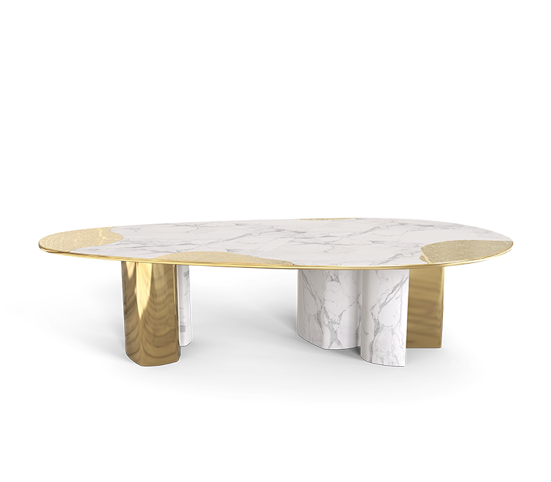 Ophelia Carrara Marble and Gold Dining Table