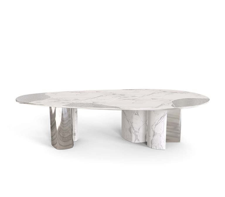 Ophelia Carrara Marble and Silver Dining Table