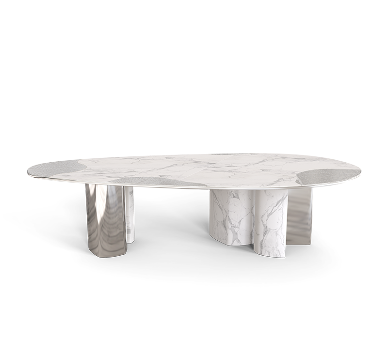 Ophelia Carrara Marble and Silver Dining Table