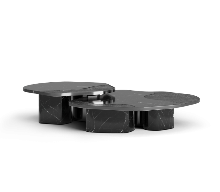 Ophelia Nero Marquina Marble and Black Center Table